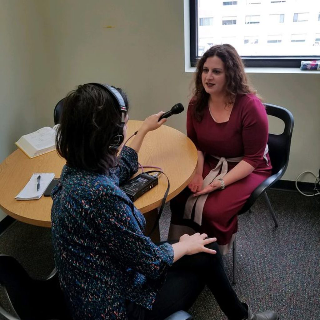 Sharon Antonucci getting interviewed