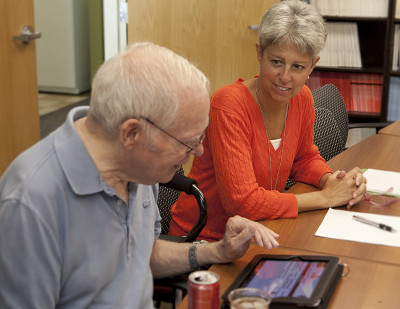Patient using tablet