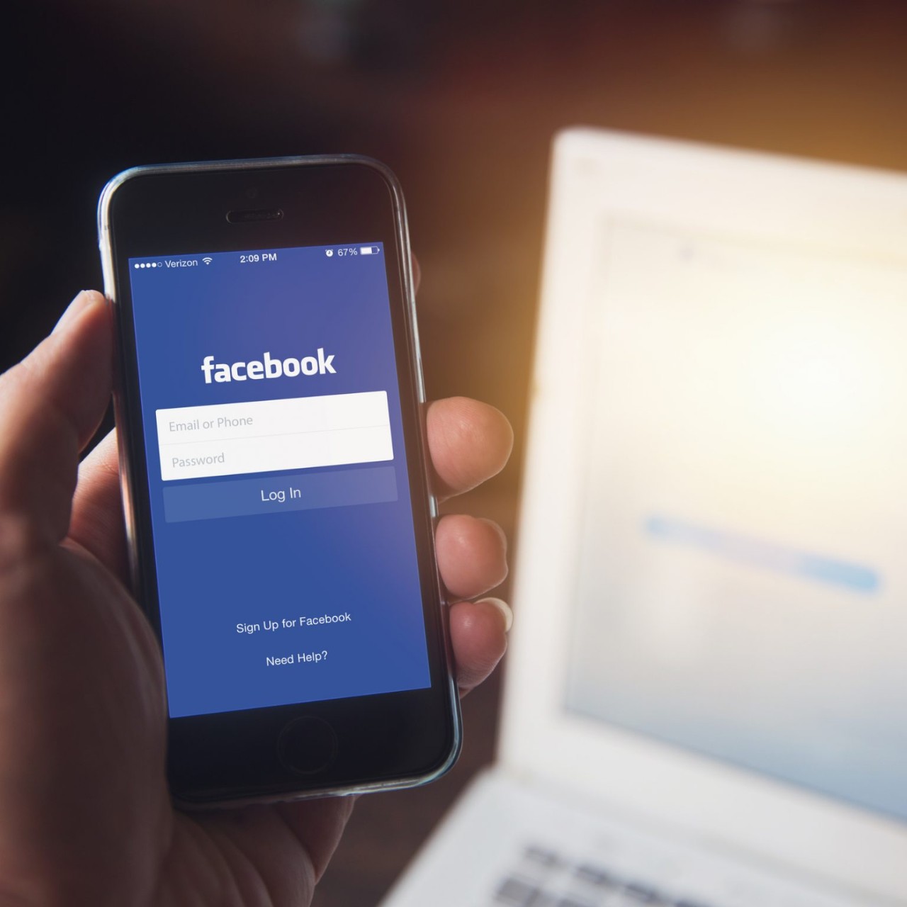 Phone open to the Facebook app